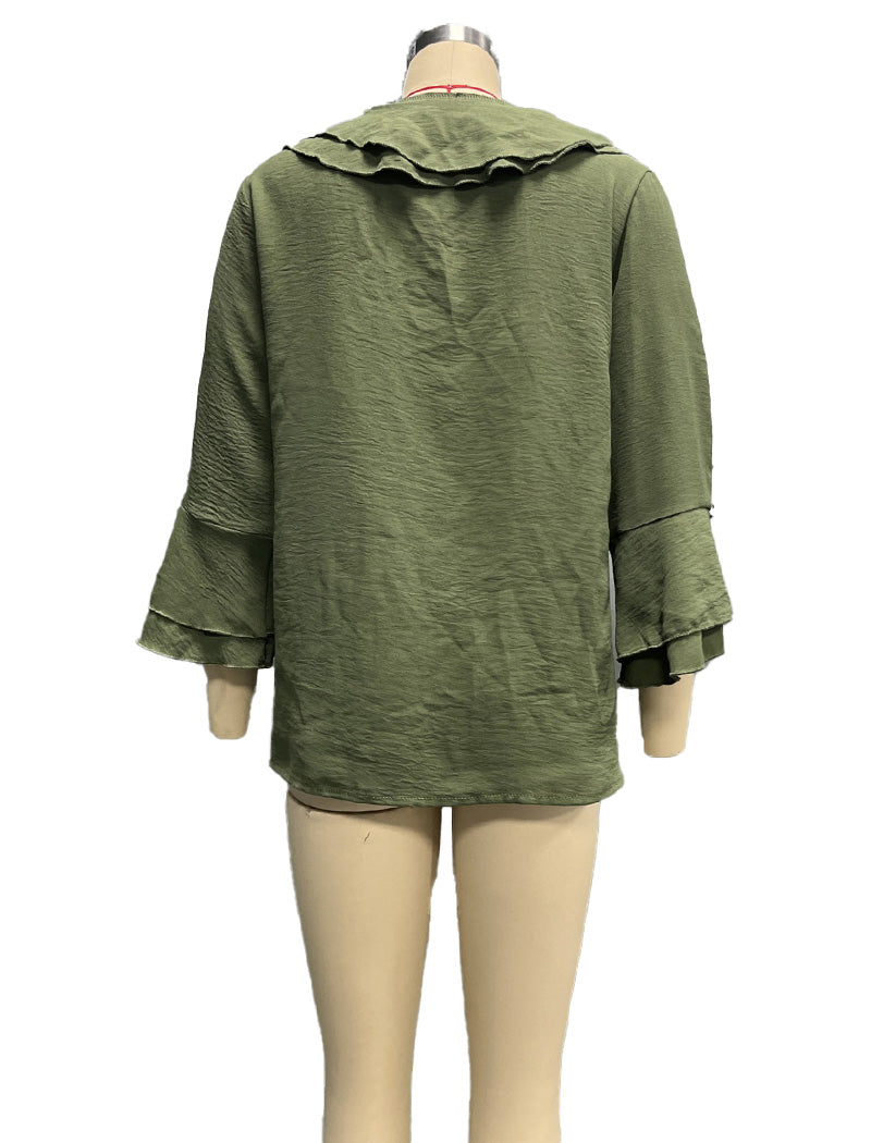 Ruffle Trim Solid Blouse