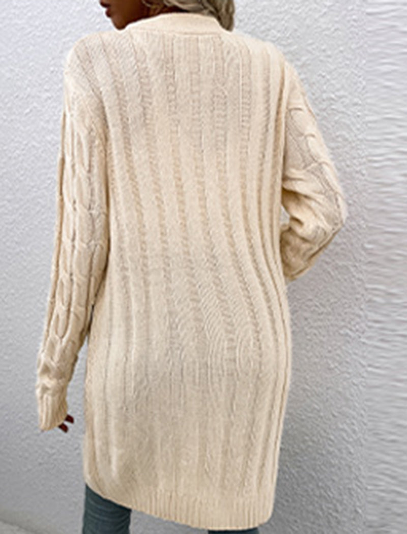 Cable Knit Longline Button-Up Cardigan