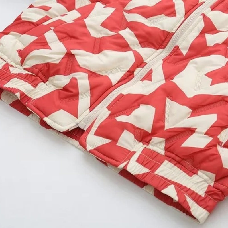 Printed Quilted Zip-Up Coat