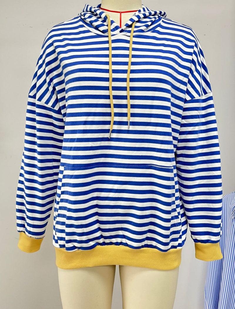 Striped Pullover Hoodie with Kangaroo Pocket