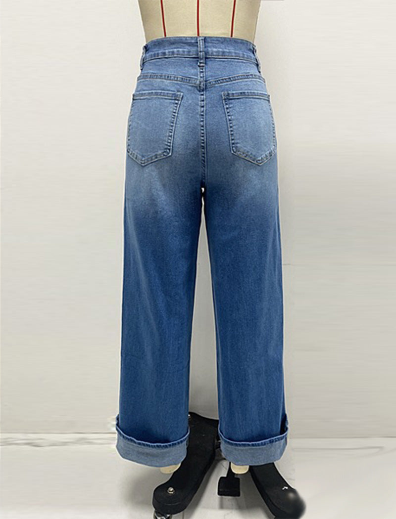 Wide-Leg Jeans with Contrast Hem