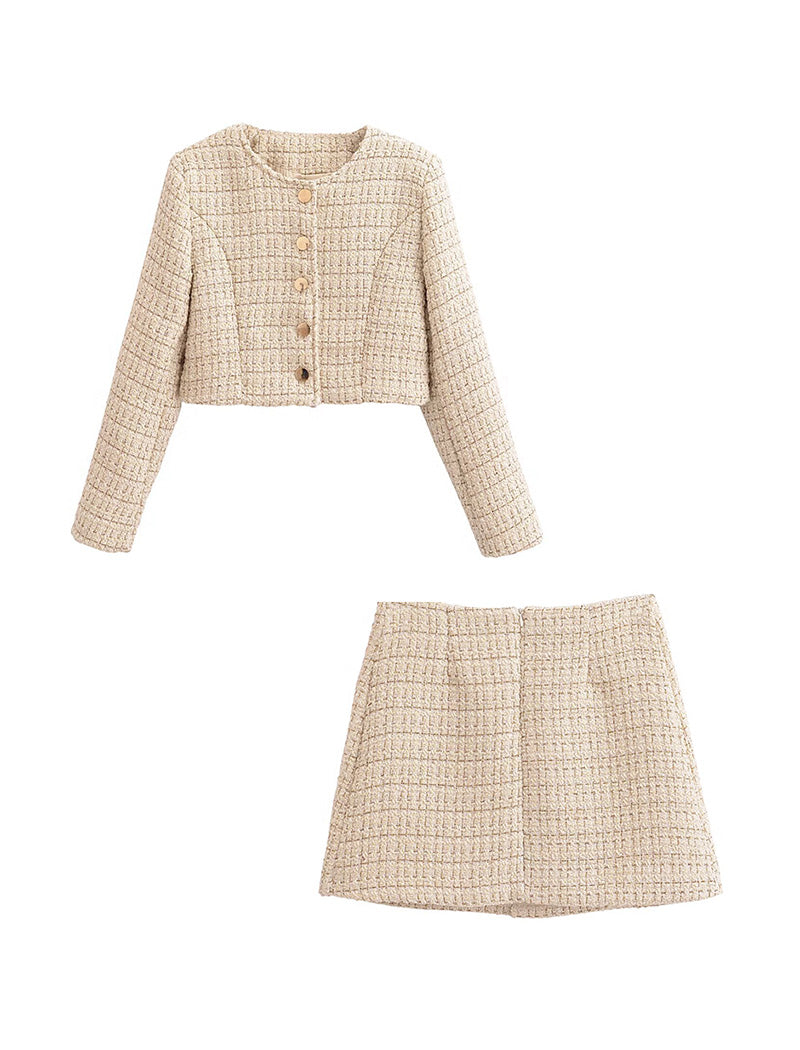 Tweed Cropped Jacket and Skirt Set