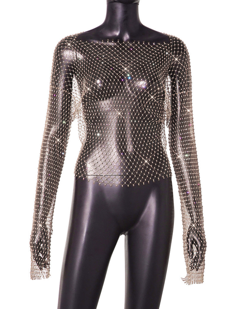 Mesh Overlay Rhinestone Crop Top