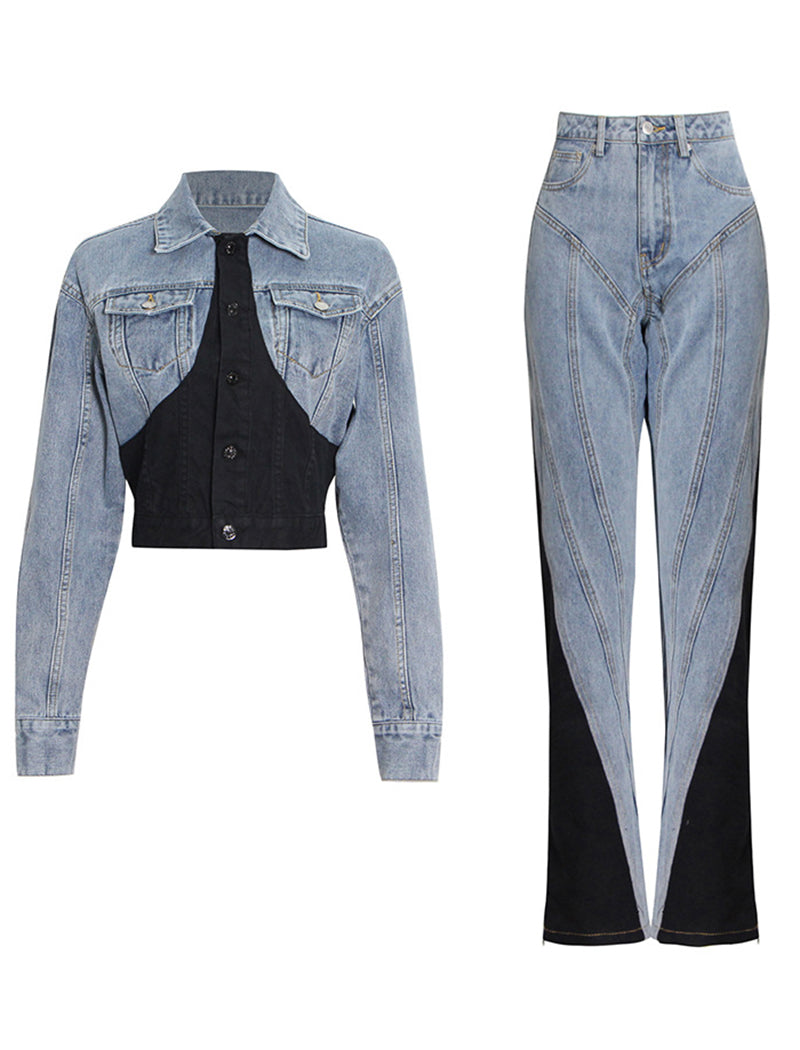 Colorblock Cropped Denim Jacket