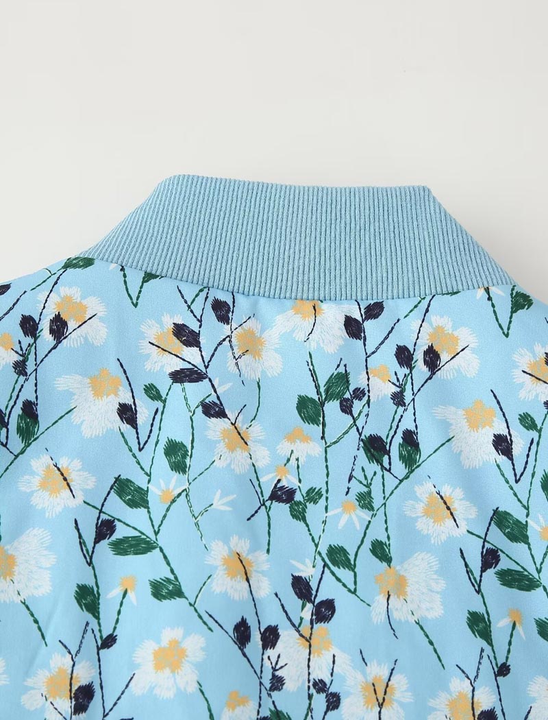 Floral Print Zipper Bomber Quilted Jacket