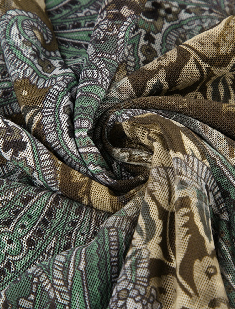 Asymmetrical Paisley Midi Skirt