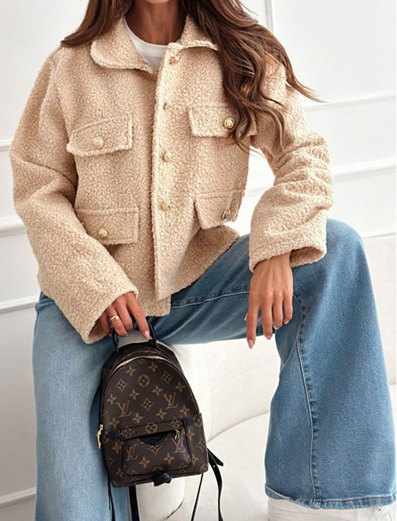 Double-Pocket Button-Up Fleece Jacket