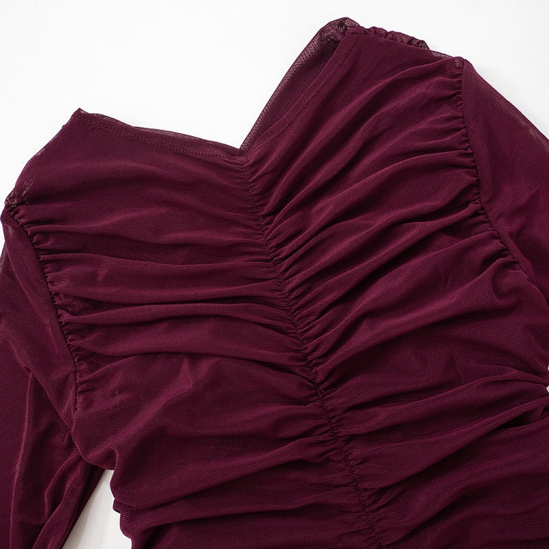 Draped Mesh Long Sleeve Top