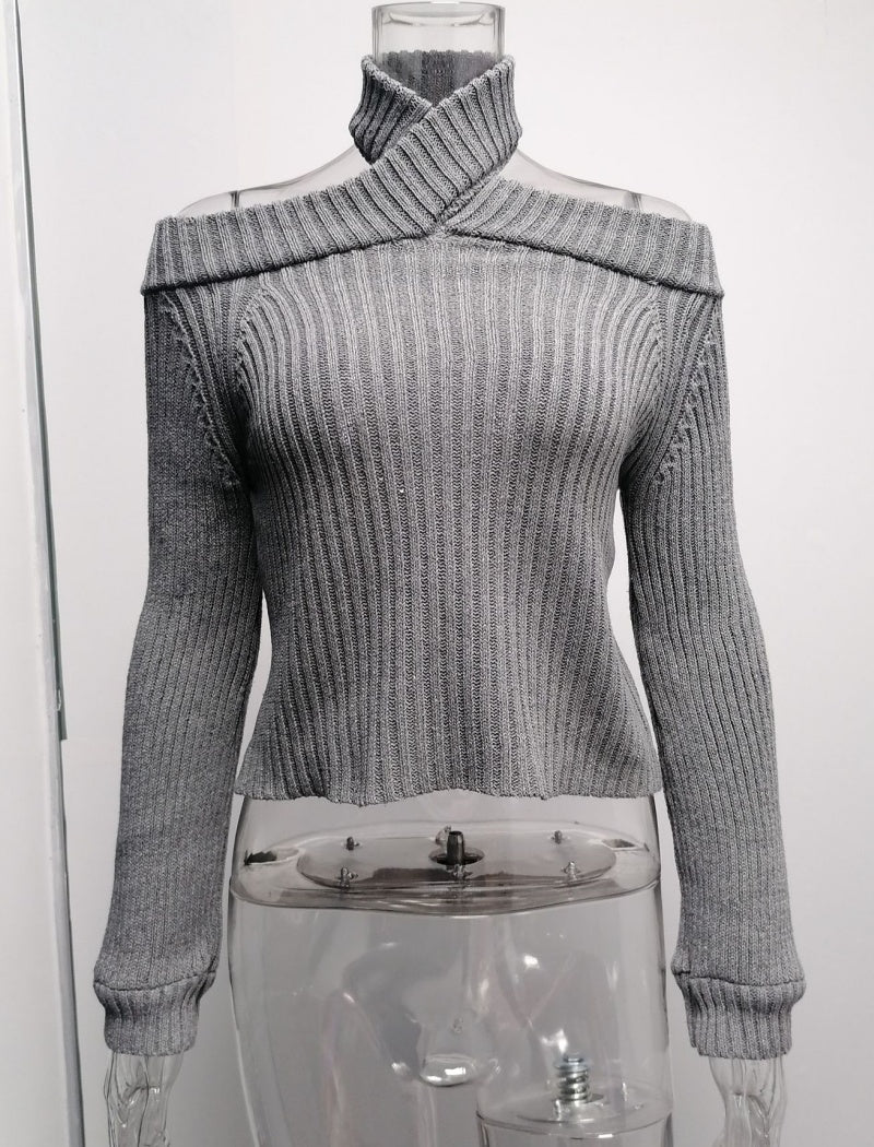 Cold Shoulder Ribbed Knit Cropped Sweater