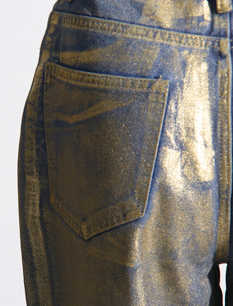 Metallic Wide-Leg High-Waist Pants