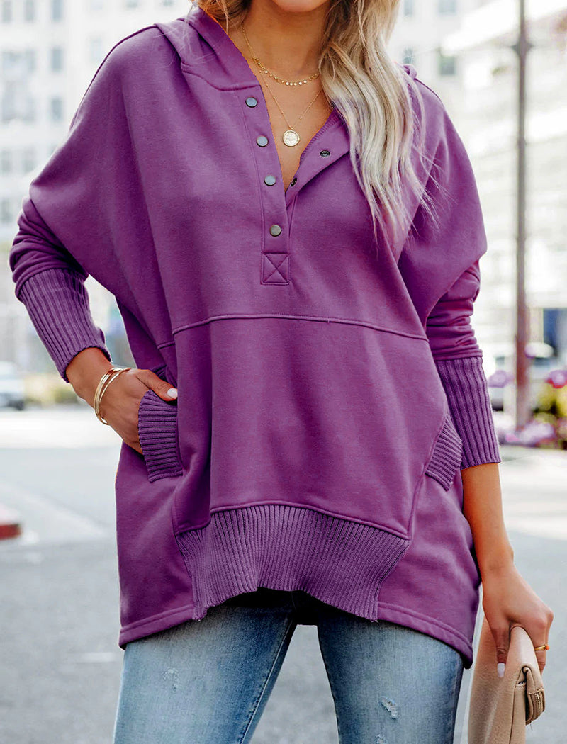 Oversized Hooded Top with Button Details