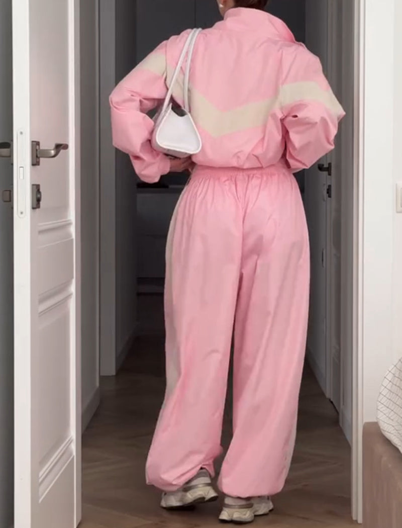 Striped Color-Block Jacket and Jogger Set