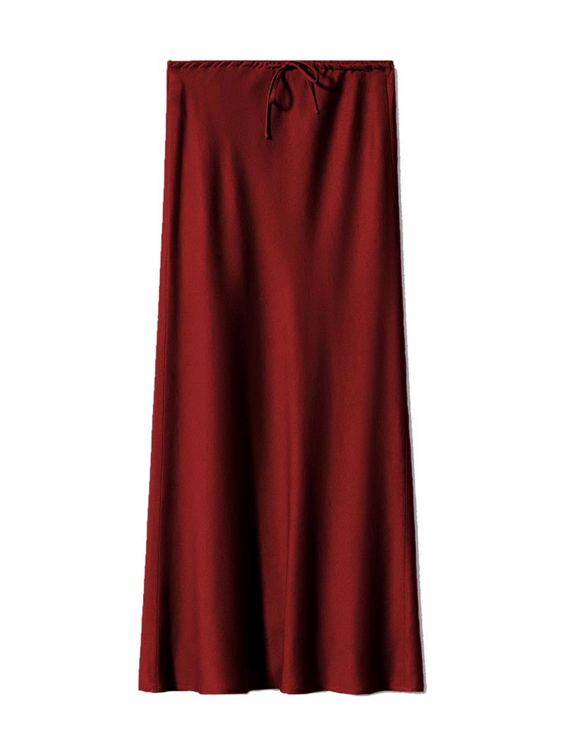 Drawstring Satin Maxi Skirt