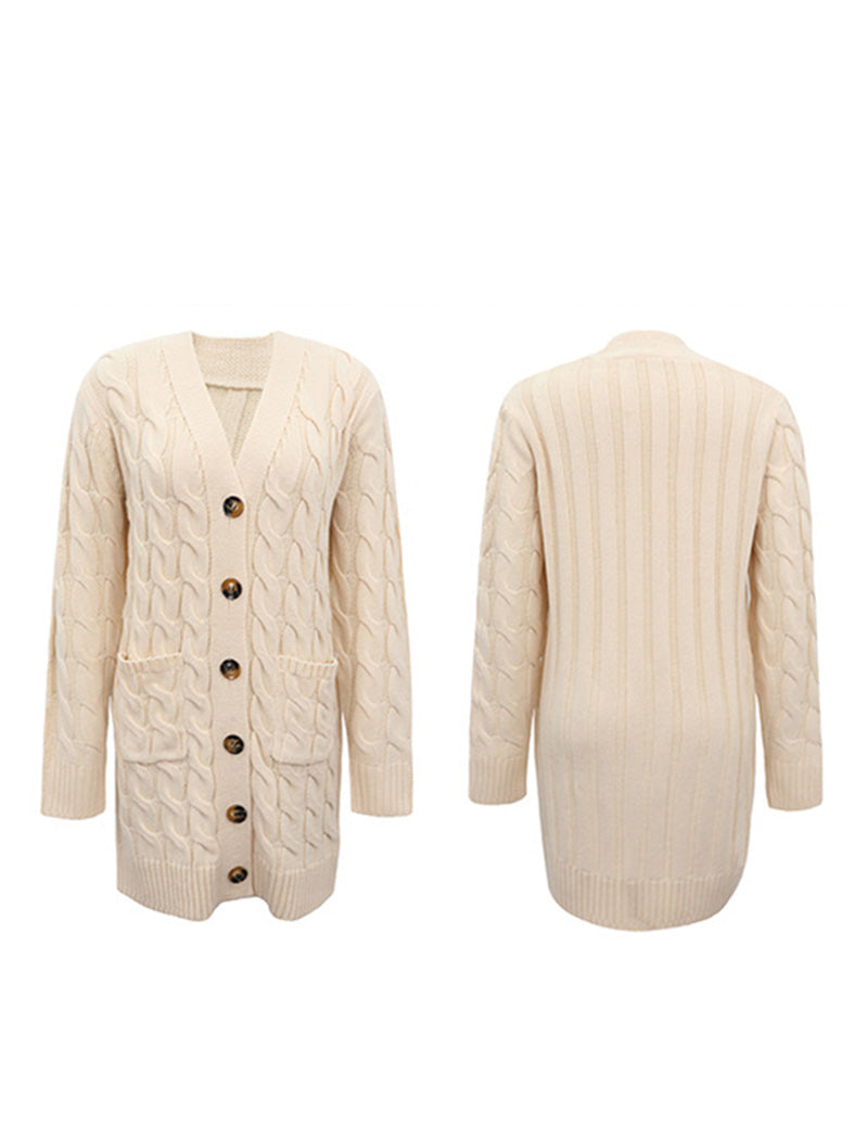 Cable Knit Longline Button-Up Cardigan
