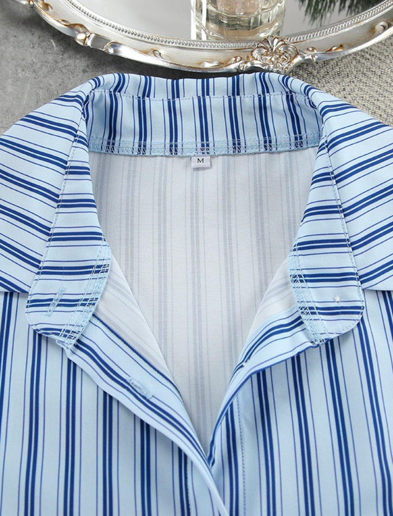 Striped Lounge Set with Wide-Leg Pants