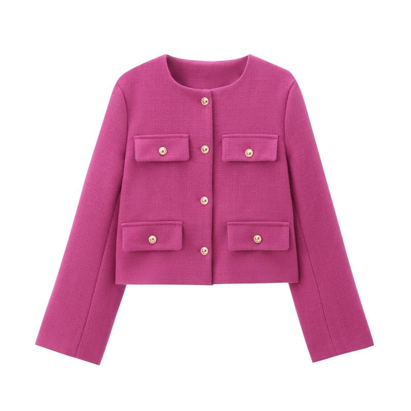 Pocket Front Cropped Button-Up Jacket