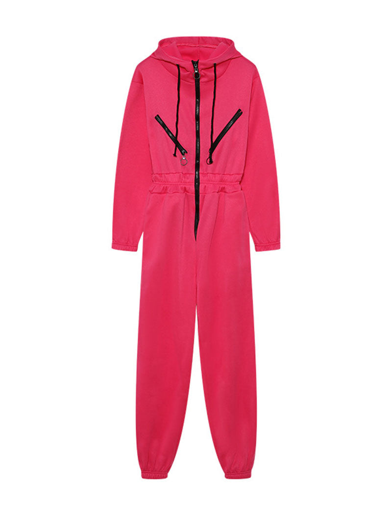 Drawstring Hooded Zip-Up Jumpsuit