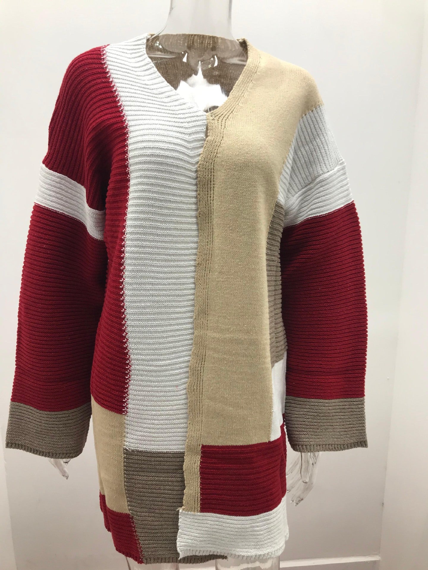 Striped Oversized Knit Cardigan with Open Front