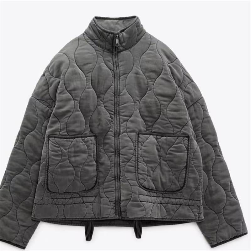 Quilted Cropped Jacket with Front Pockets