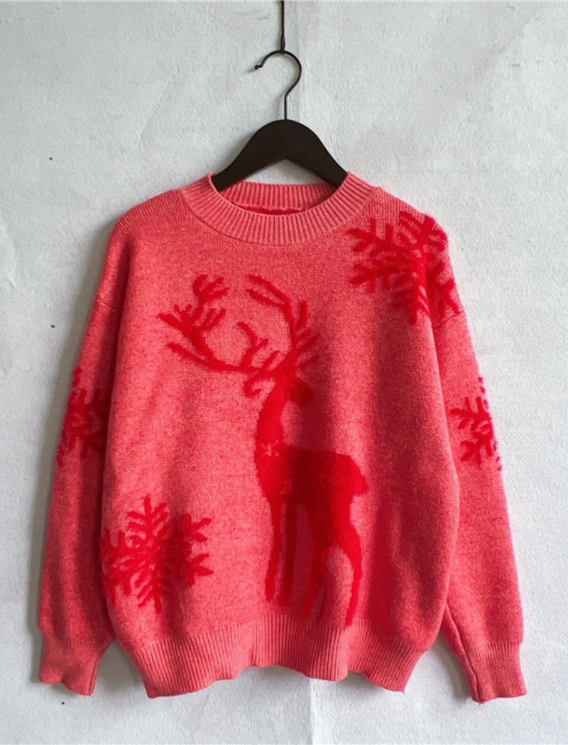 Reindeer Print Holiday Pullover