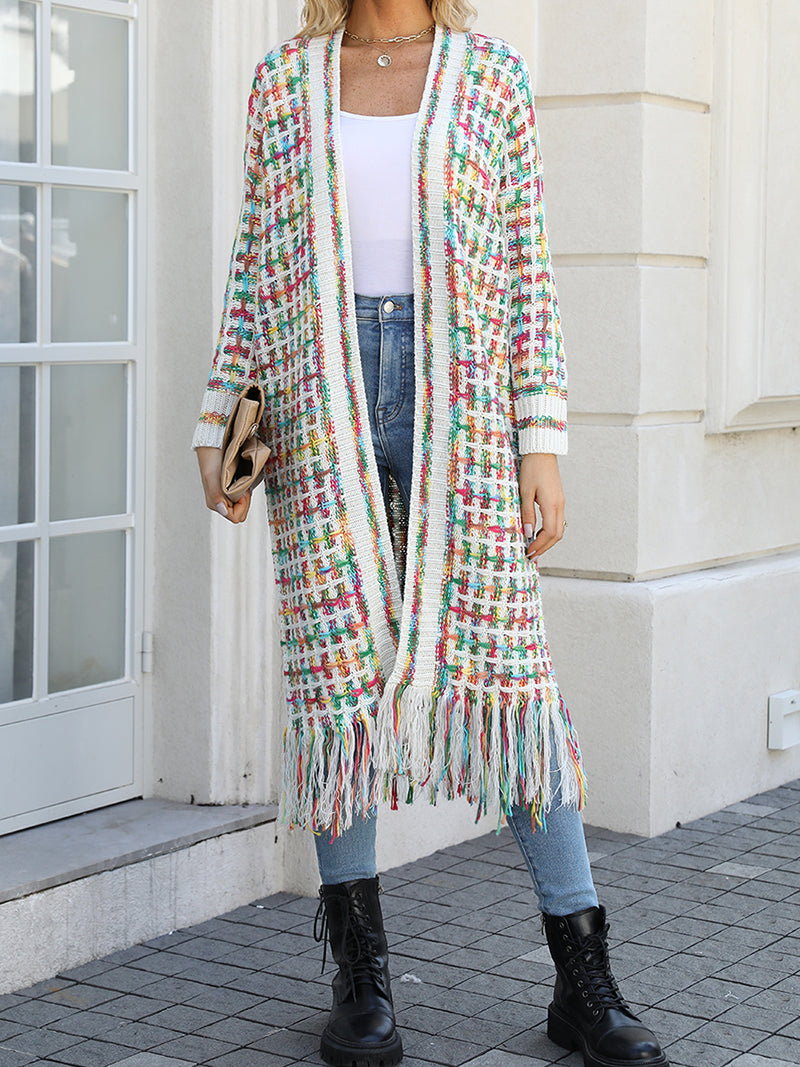 Fringe Longline Open-Front Cardigan