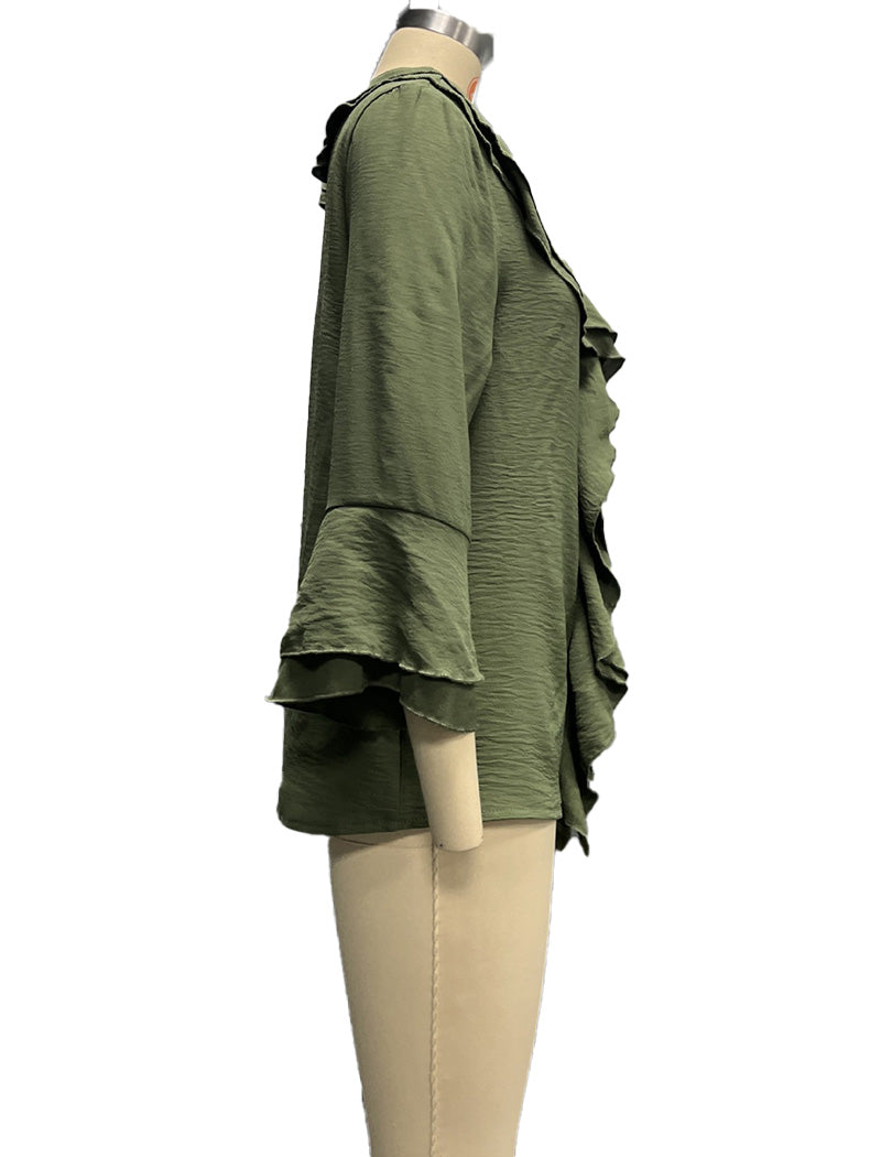 Ruffle Trim Solid Blouse