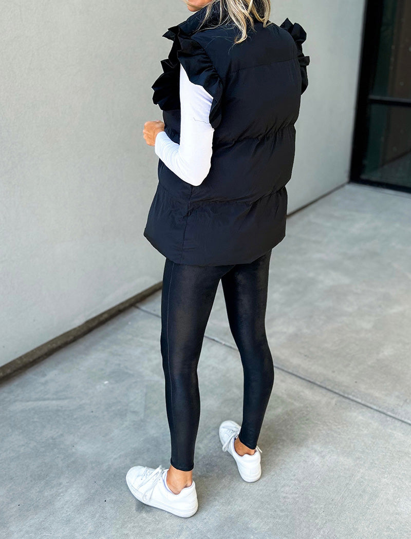 Ruffle Trim Quilted Sleeveless Vest