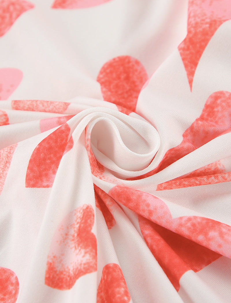 Button-Up Heart Print Short Pajama Set
