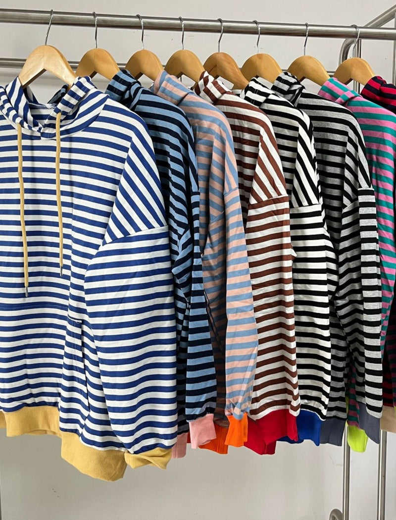 Striped Pullover Hoodie with Kangaroo Pocket
