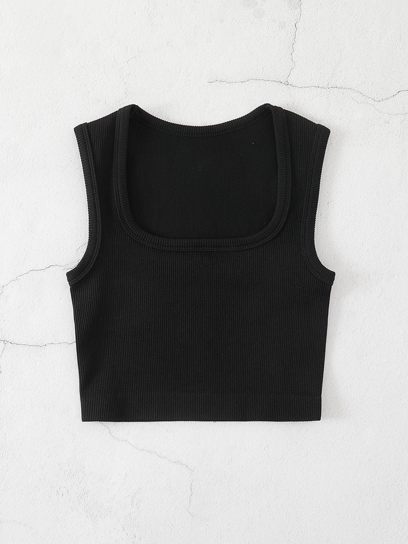 Ribbed Square-Neck Crop Top