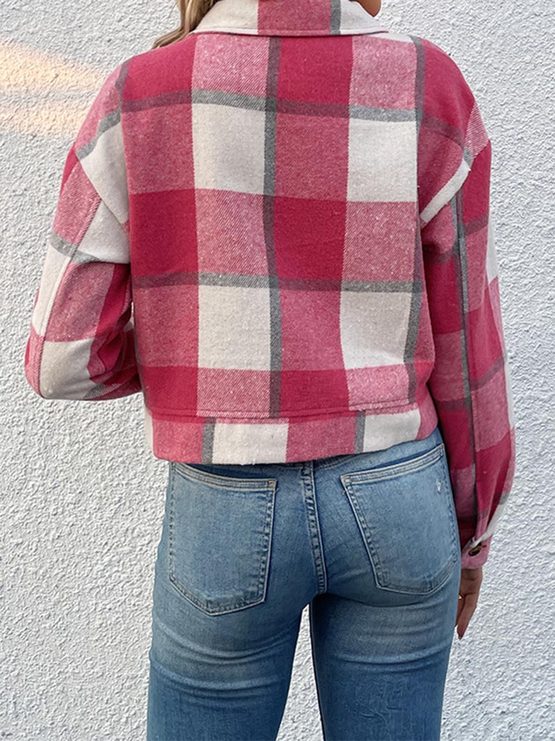 Plaid Button-Up Cropped Jacket