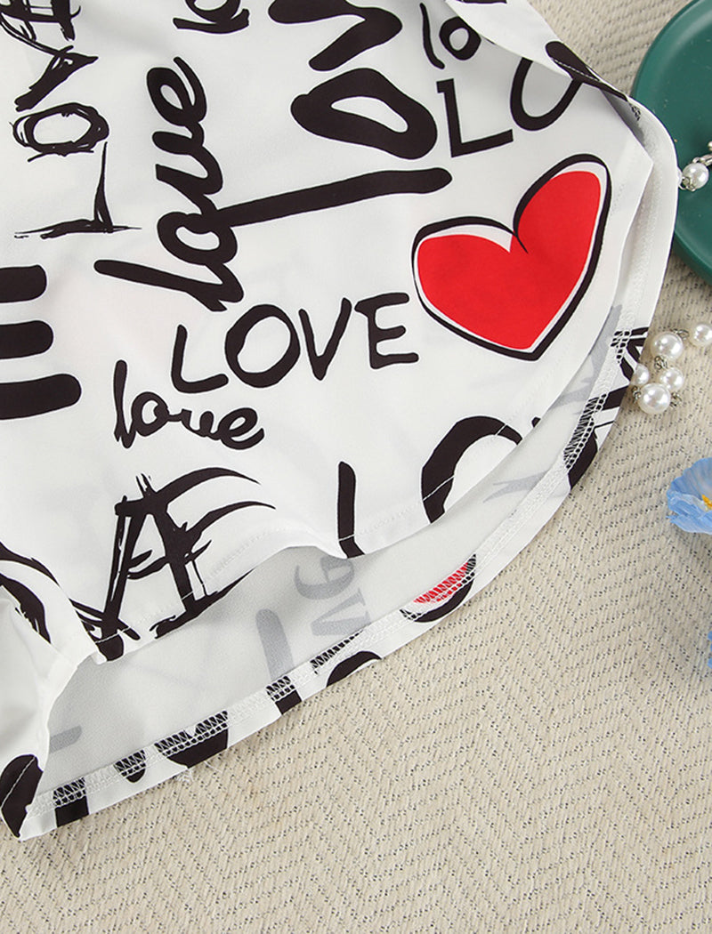 Heart Print Camisole and Shorts and Cover-Up Set