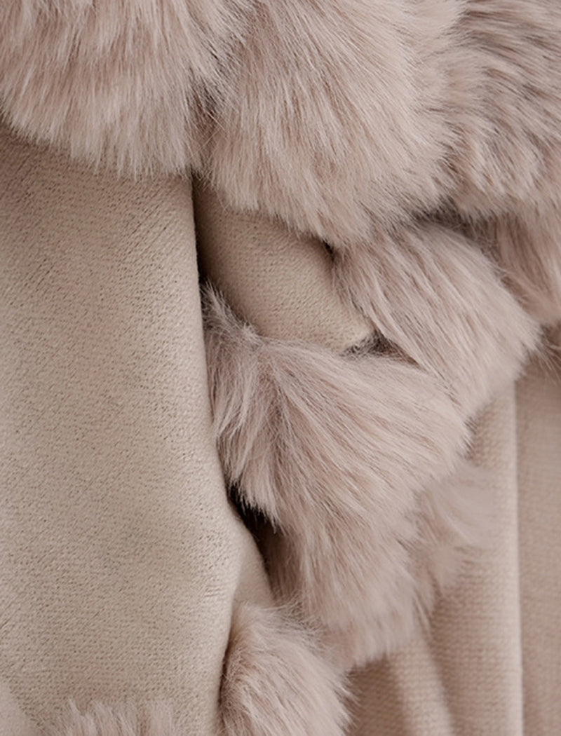 Faux Fur Trimmed Shawl Cape