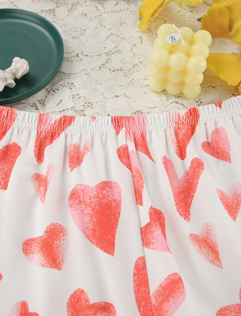 Button-Up Heart Print Short Pajama Set