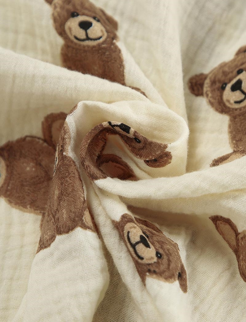 Teddy Bear Print Button-Up Pajama Set