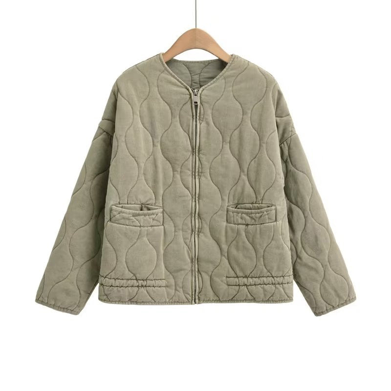 Quilted Cropped Jacket with Front Pockets