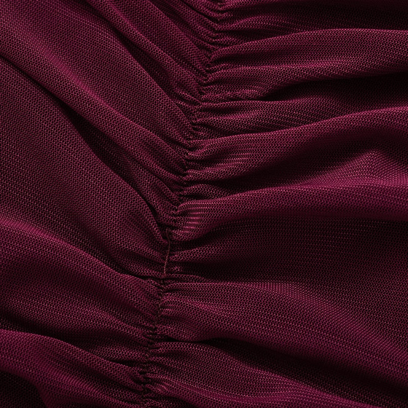 Draped Mesh Long Sleeve Top