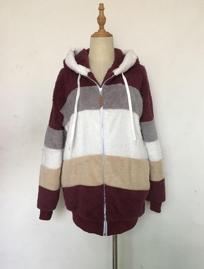 Hooded Patchwork Fuzzy Jacket