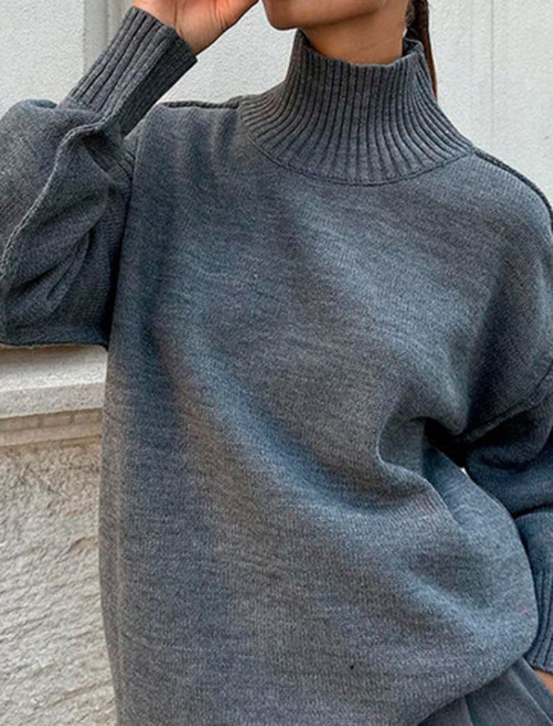 Oversized Turtleneck Sweater with Ribbed Hem