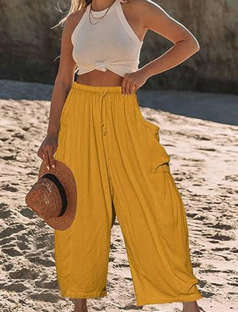 High-Rise Wide-Leg Drawstring Pants