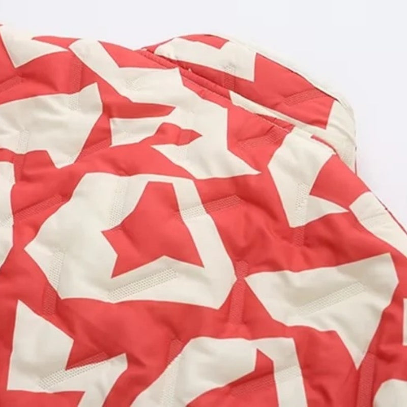 Printed Quilted Zip-Up Coat