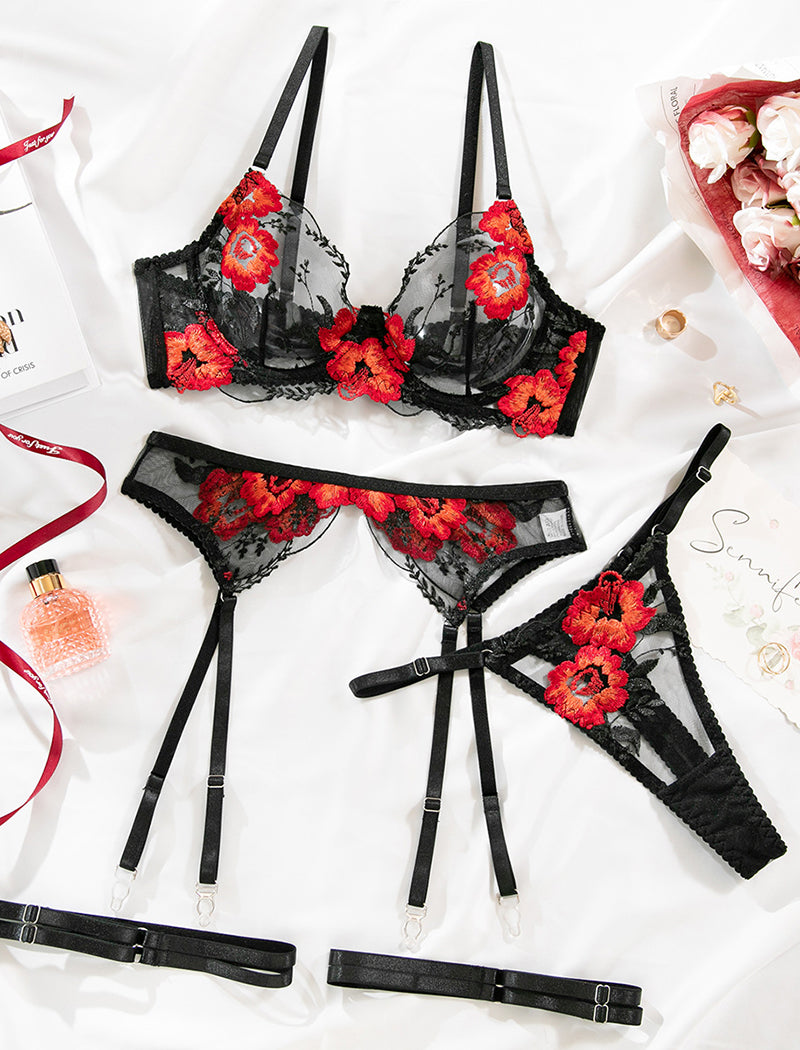 Mesh Shaping Bra & Panty 4 Pieces Set