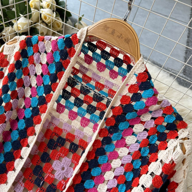 Bohemian Long Crochet Open-Front Cardigan
