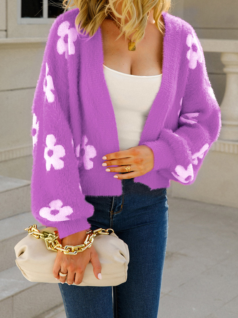 Floral Open-Front Cardigan