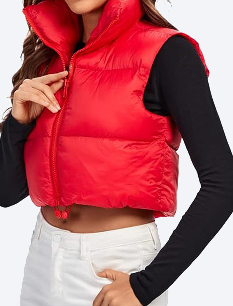 Cropped Puffer Vest with High Collar