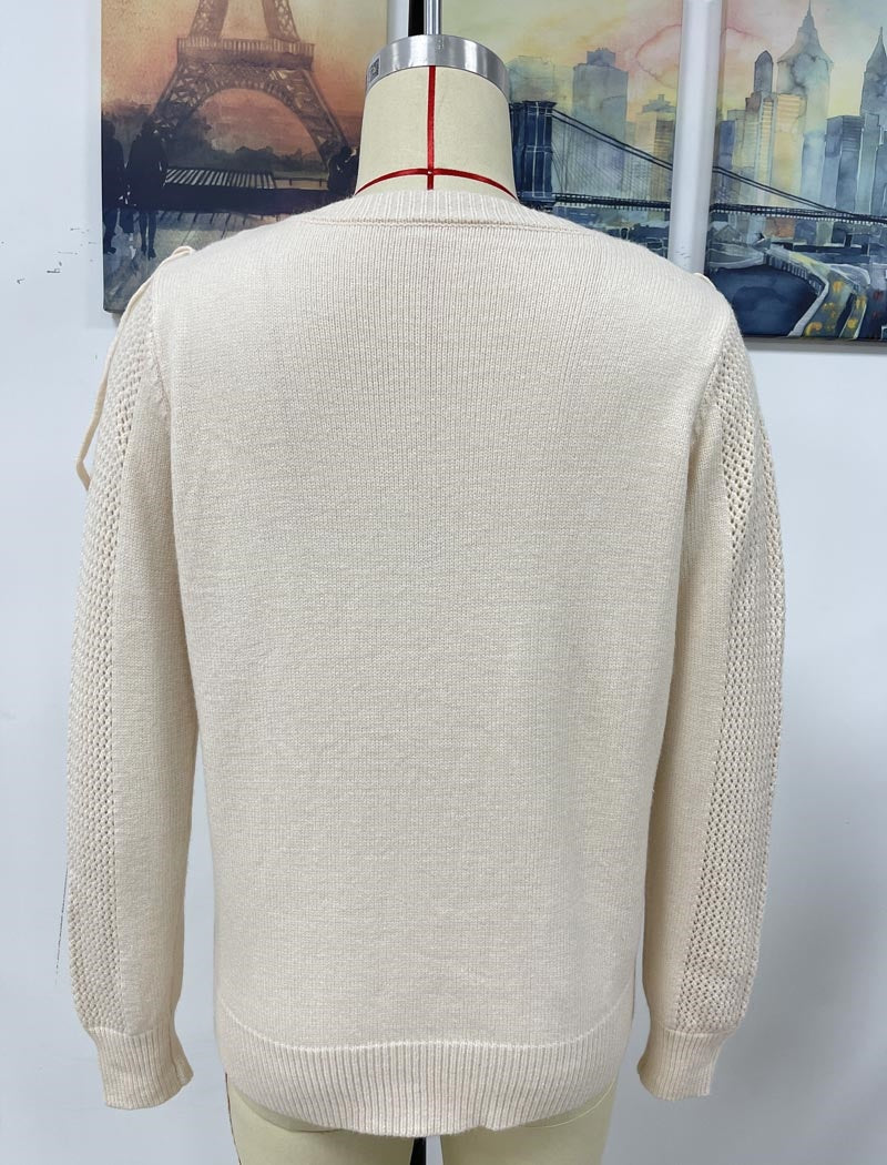 Fringe Accent Knit Crew Neck Sweater