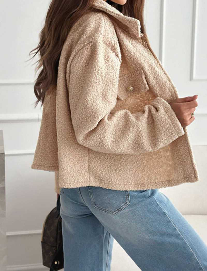 Double-Pocket Button-Up Fleece Jacket