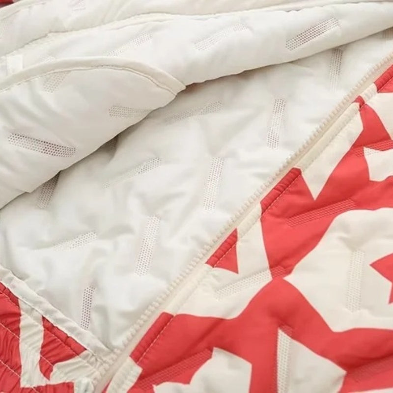 Printed Quilted Zip-Up Coat