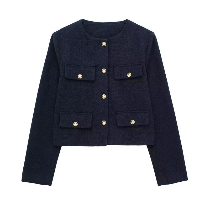 Pocket Front Cropped Button-Up Jacket