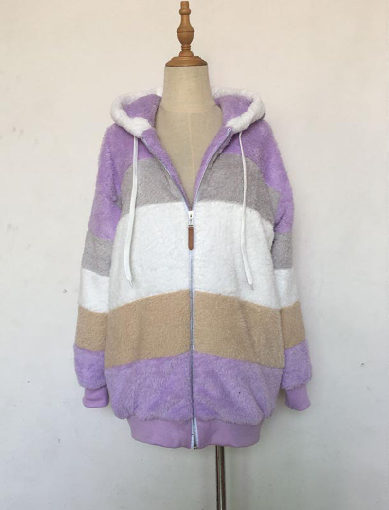 Hooded Patchwork Fuzzy Jacket